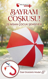 23 Nisan Kırmızı Beyaz Düdüklü | Bayrama Özel, Eğlenceli, Şık ve Dikkat Çeken Çocuk Şemsiyesi