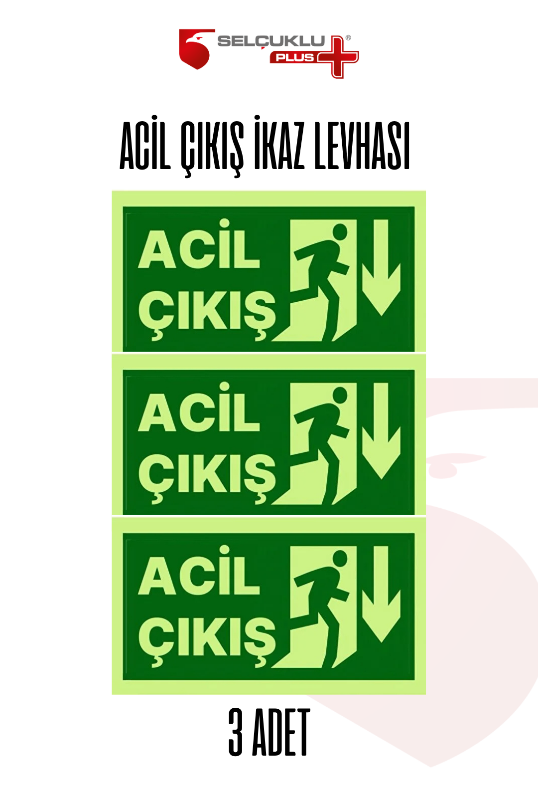 3'Lü Fotolümenli Acil Çıkış Levhası Kalın Plastik Fosforlu Yeşil Tabela Güvenlik Yönlendirme