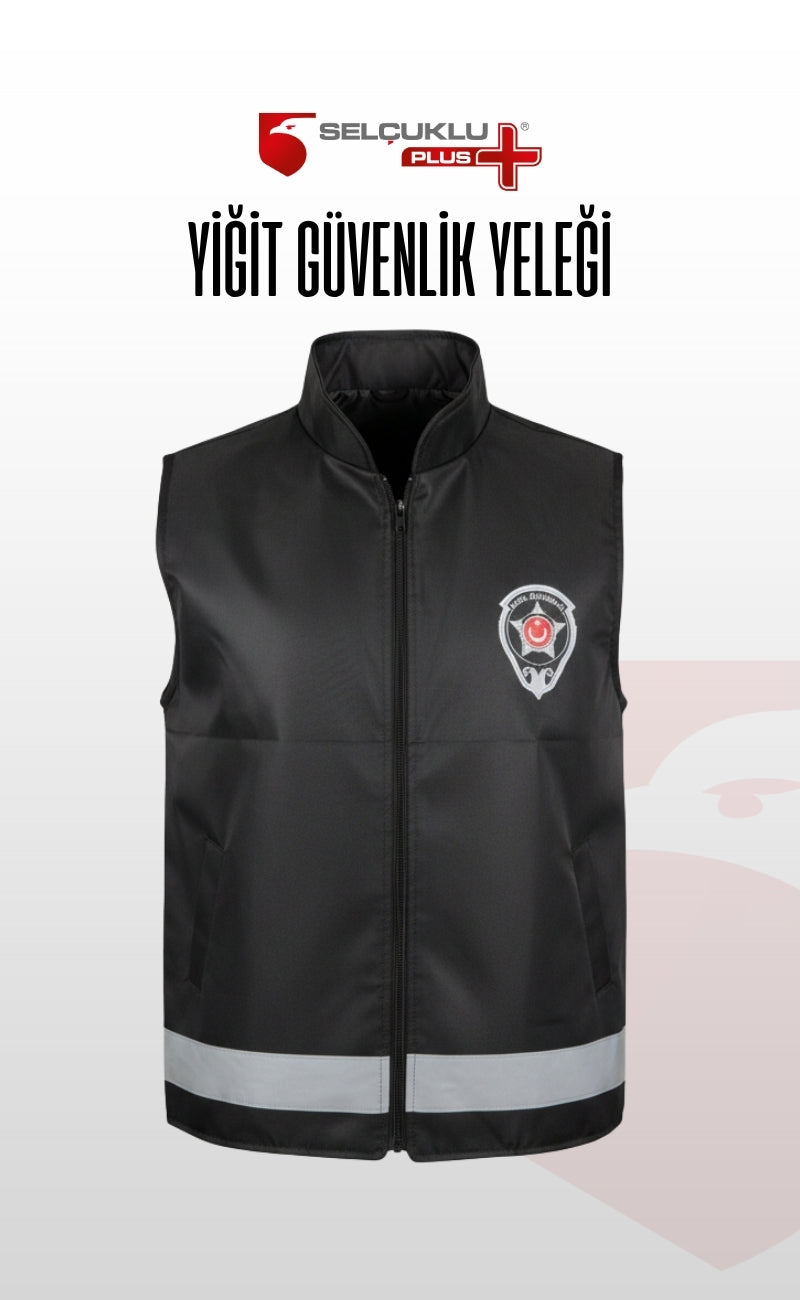 Yeni Tip Kadın Erkek Özel Güvenlik Yeleği Reflektörlü Armalı Siyah – Su Geçirmez Kumaş, Kışlık ve Yazlık Kullanıma Uygun