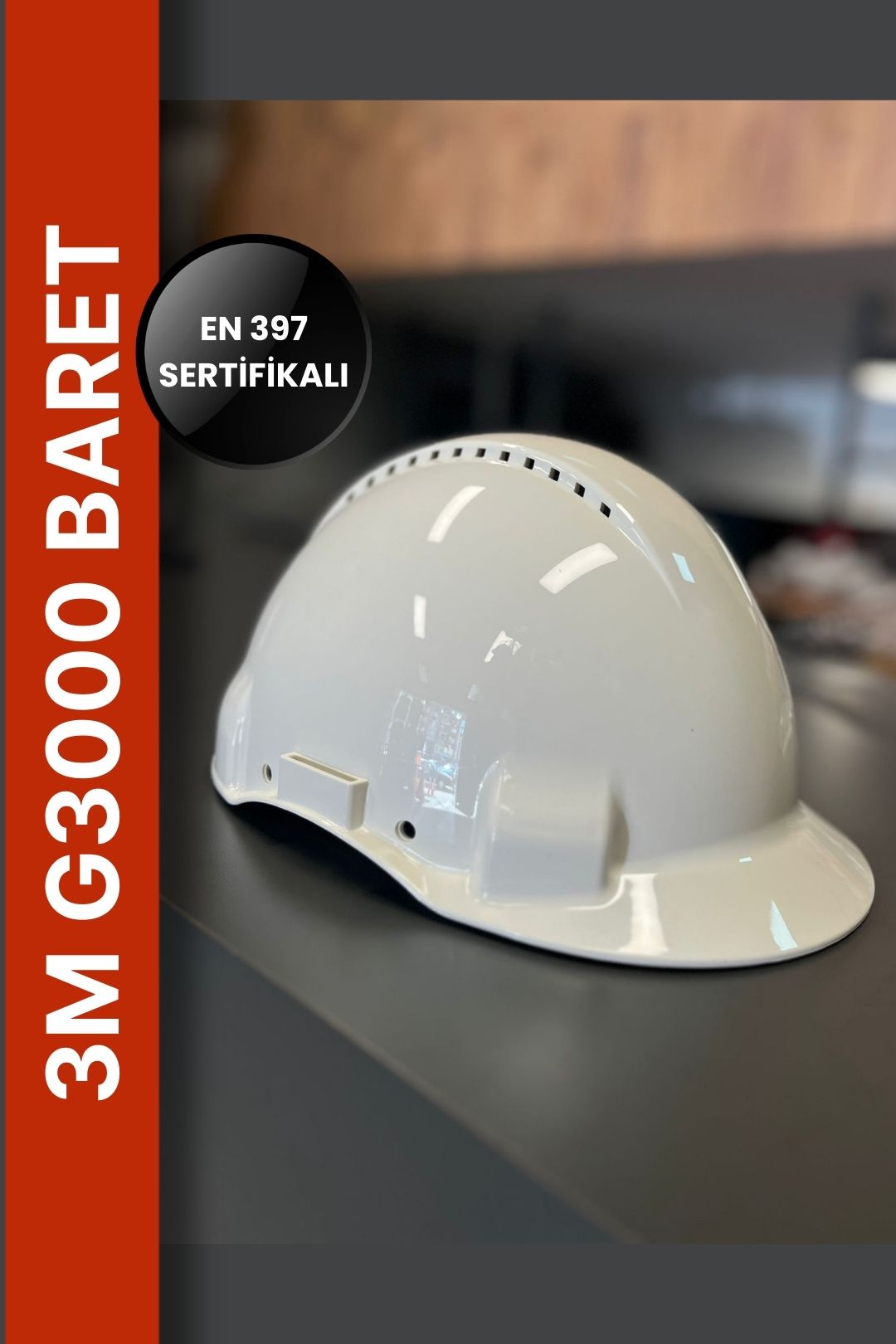 3M G3000 Beyaz Baret Mandallı Havalı Siperlikli Endüstriyel Kask Modeli