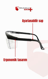 6'Lı Koruyucu Gözlük – Ayarlanabilir Saplı, Şeffaf Lensli İş Güvenliği Gözlüğü