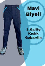 7/7 Gabardin Kışlık İşçi Pantolonu Tek Reflektörlü Mavi Biyeli Kalın İş Pantolonu