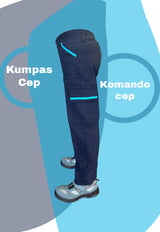 7/7 Gabardin Kışlık İşçi Pantolonu Tek Reflektörlü Mavi Biyeli Kalın İş Pantolonu