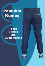 7/7 Gabardin Kışlık İşçi Pantolonu Tek Reflektörlü Mavi Biyeli Kalın İş Pantolonu