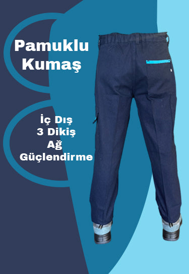 7/7 Gabardin Kışlık İşçi Pantolonu Tek Reflektörlü Mavi Biyeli Kalın İş Pantolonu