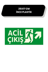 Acil Çıkış Levhası Sağ Yön İnce Plastik 25x17 cm Uyarı Tabelası Yeşil Beyaz
