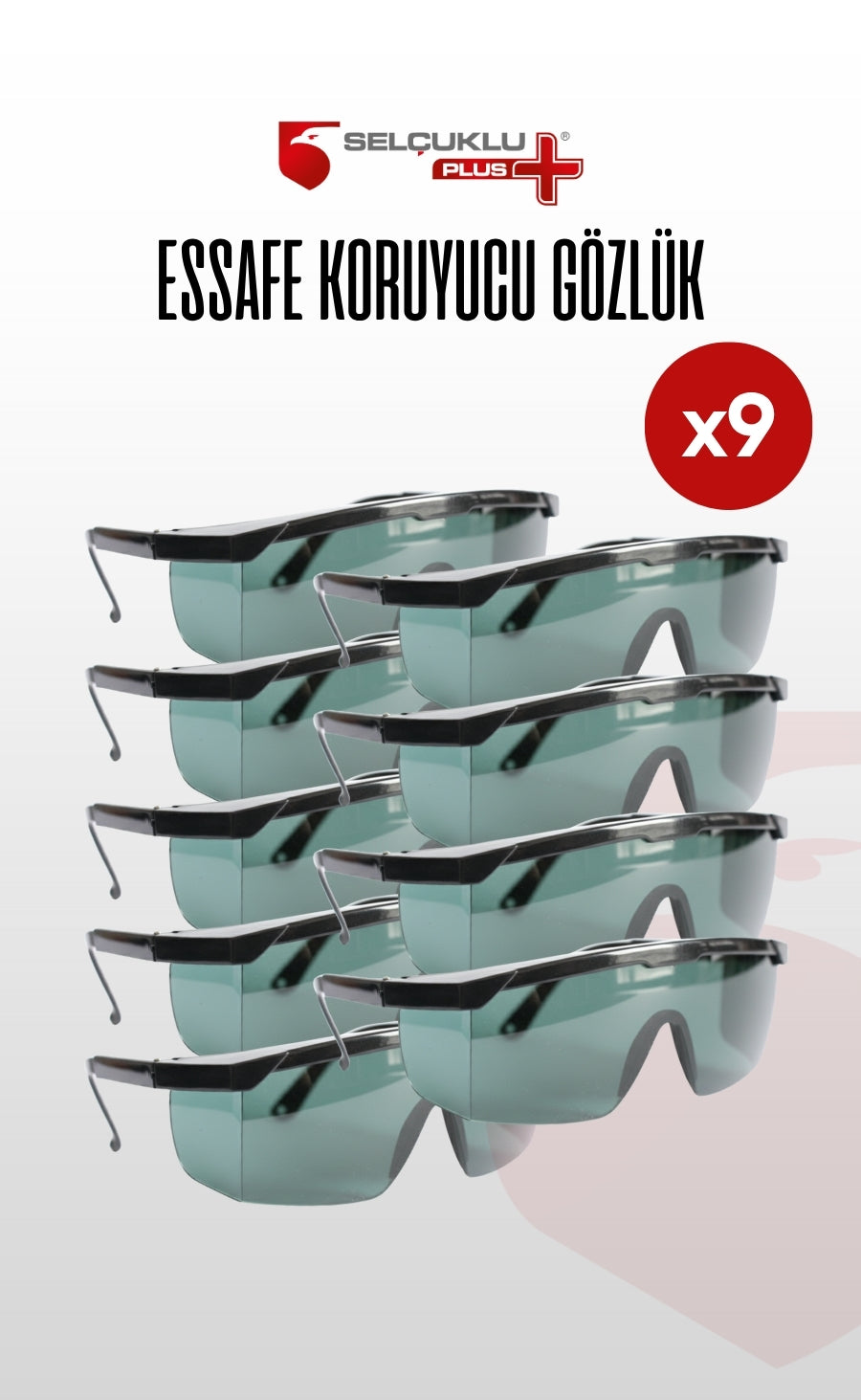 ESSAFE 1100 9'LU İş Güvenliği Gözlüğü – Darbelere, Toza ve UV Işınlarına Karşı Koruyucu, Şeffaf Lensli, Ayarlanabilir Saplı Ergonomik Gözlük