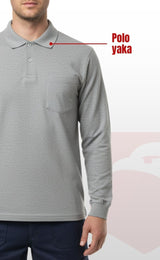 Gri Polo Yaka Sweatshirt – 2 İplik Kumaş, Uzun Kollu Rahat İş Elbisesi ve Günlük Kullanıma Uygun Erkek Üst Giyim