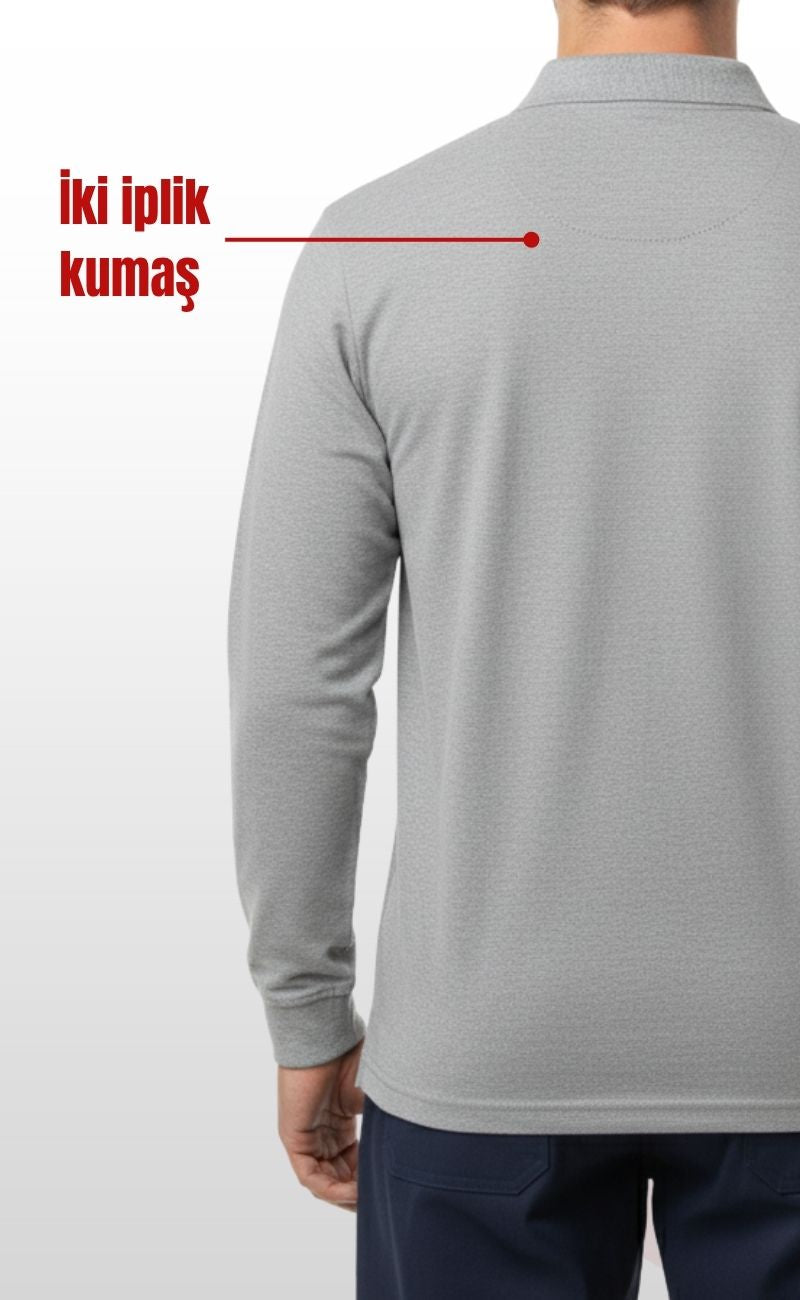 Gri Polo Yaka Sweatshirt – 2 İplik Kumaş, Uzun Kollu Rahat İş Elbisesi ve Günlük Kullanıma Uygun Erkek Üst Giyim