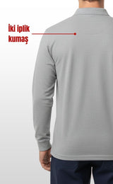 Gri Polo Yaka Sweatshirt – 2 İplik Kumaş, Uzun Kollu Rahat İş Elbisesi ve Günlük Kullanıma Uygun Erkek Üst Giyim