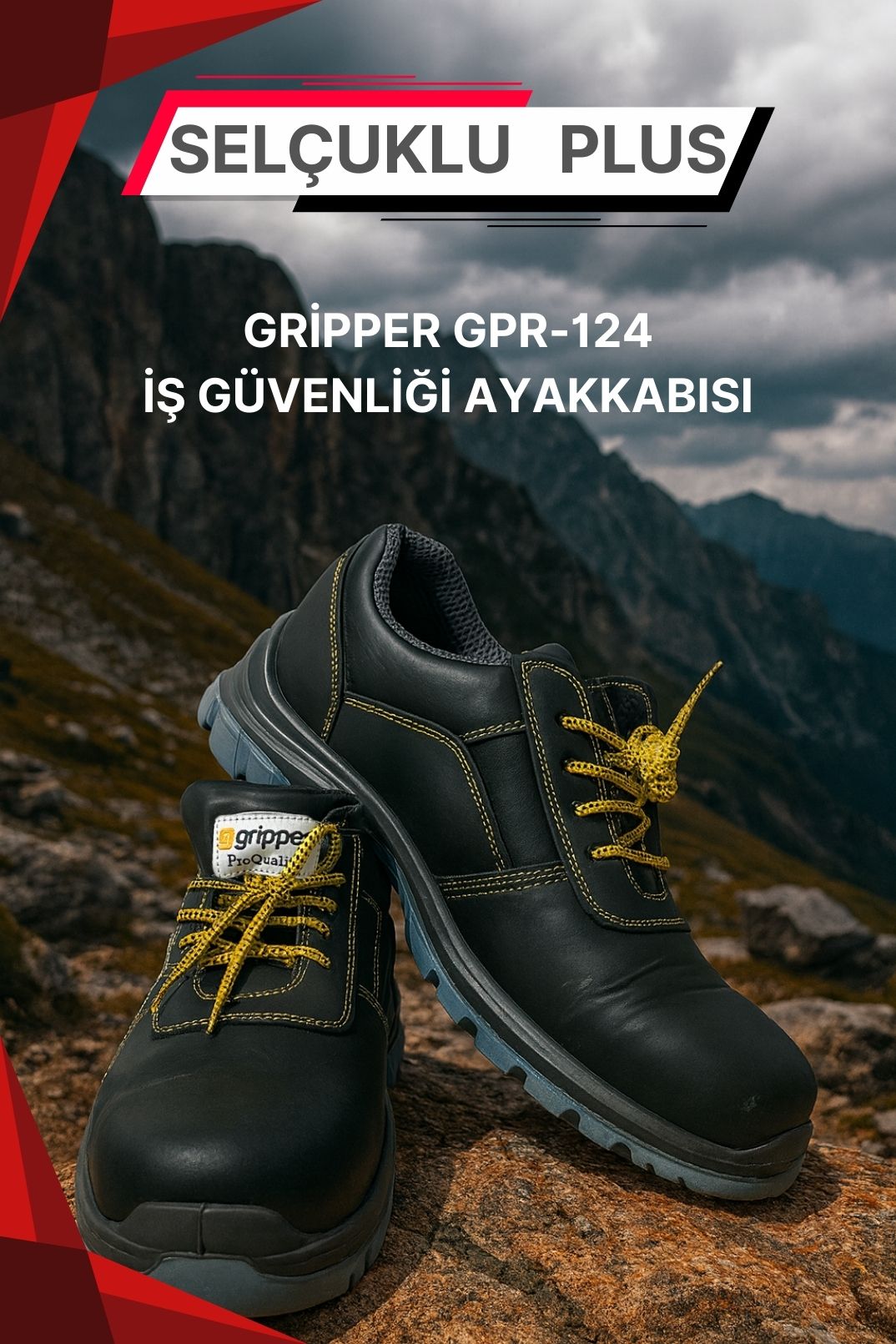 Gripper Kompozit Burunlu İş Güvenliği Ayakkabısı | Vibram Taban, Siyah Deri, GPR-124