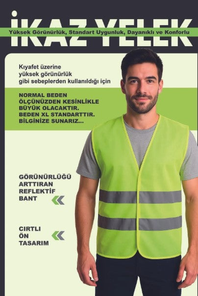 Işçi Ikaz Fosforlu Reflektörlü Yelek 5 Adet Standart