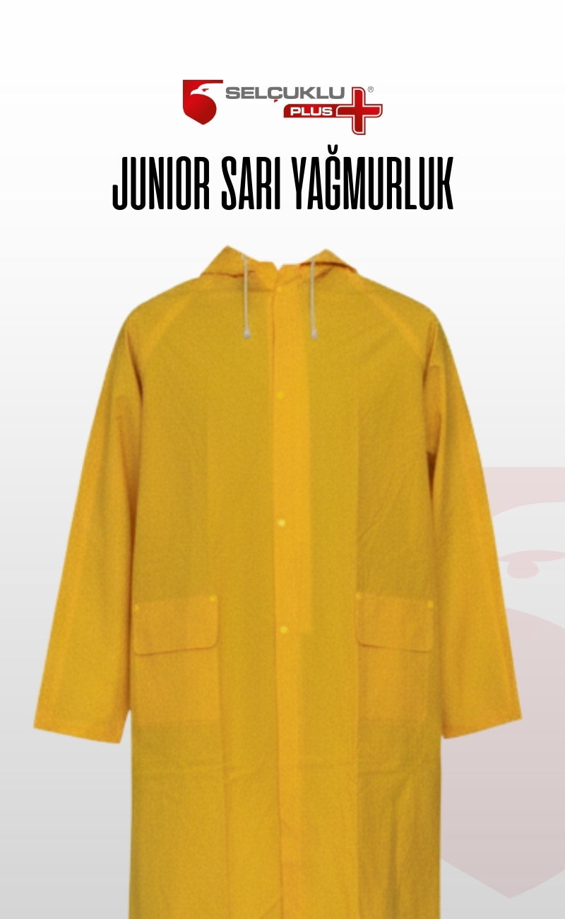 Junior JNO102 Sarı Uzun Kapüşonlu Su Geçirmez Cepli Yağmurluk Pardesü