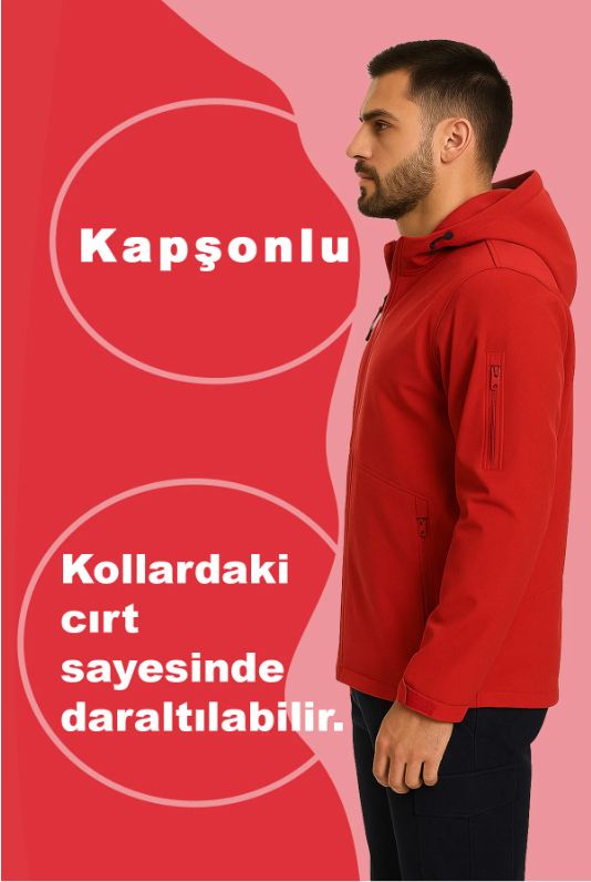Kışlık Softshell Mont – Kırmızı & Siyah | Su ve Rüzgar Geçirmez İş Montu