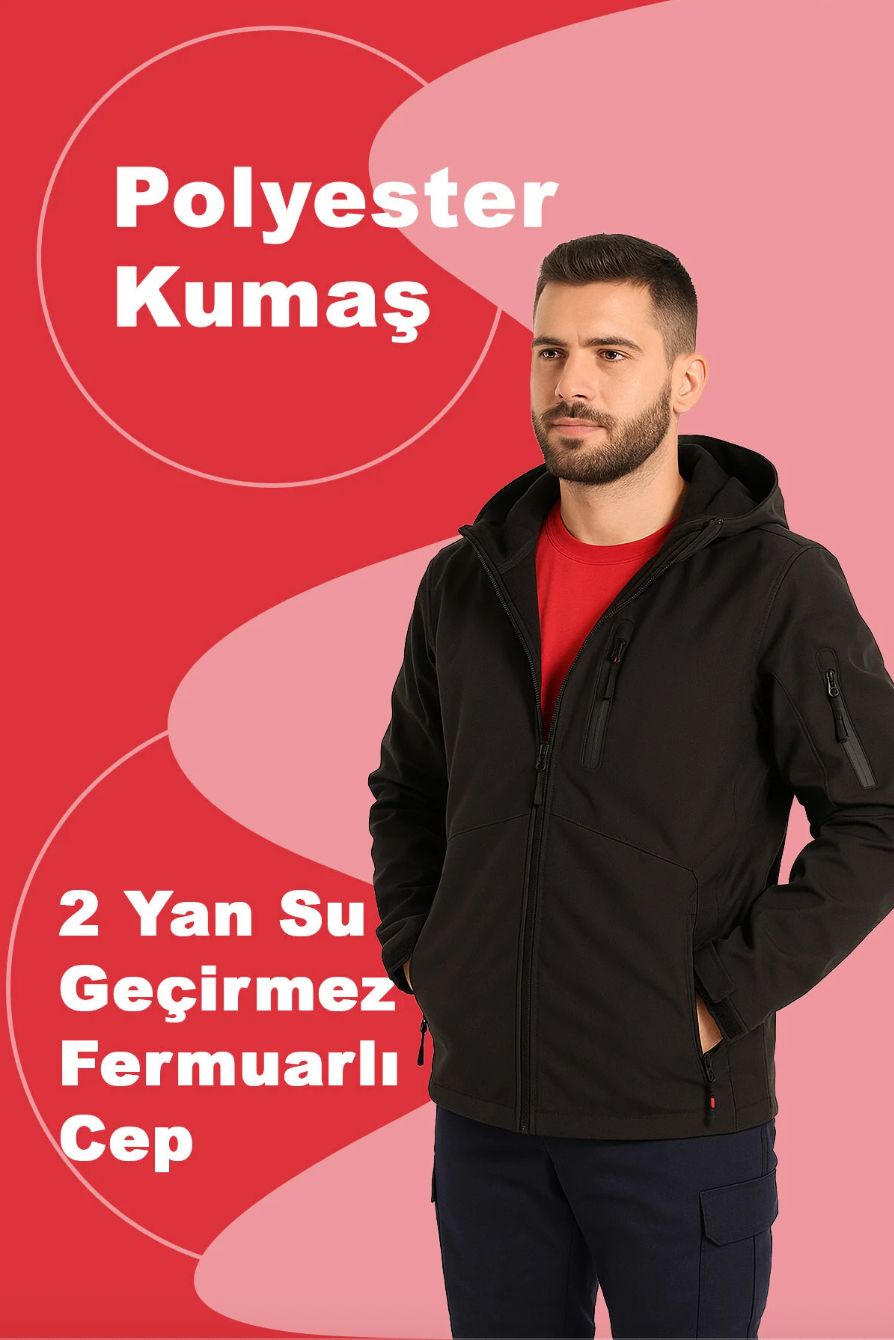 Kışlık Softshell Mont – Kırmızı & Siyah | Su ve Rüzgar Geçirmez İş Montu