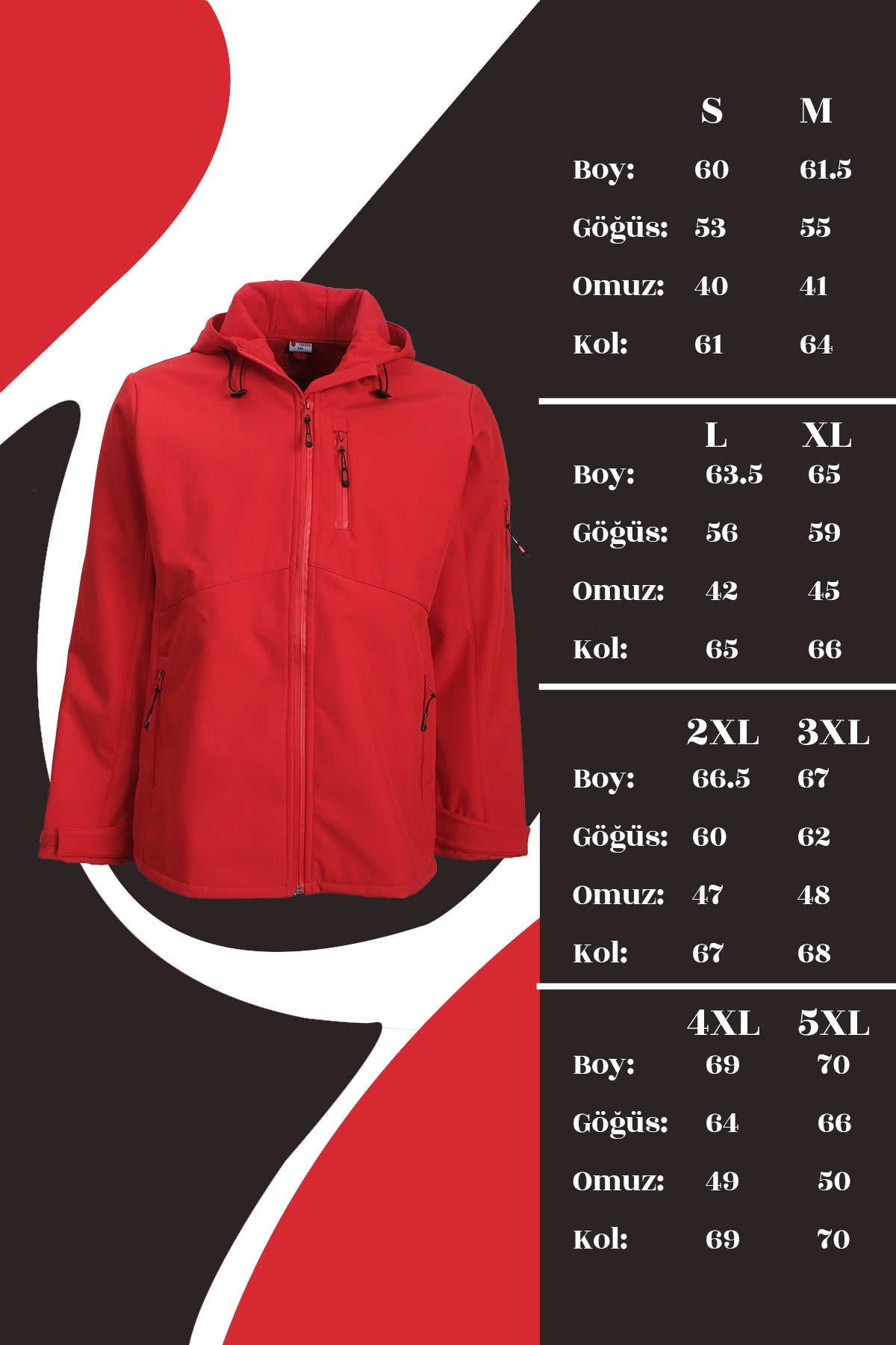 Kışlık Softshell Mont – Kırmızı & Siyah | Su ve Rüzgar Geçirmez İş Montu