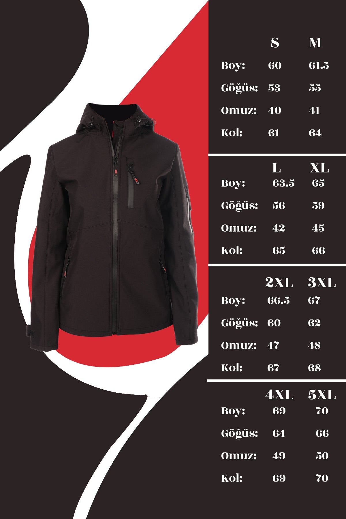 Kışlık Softshell Mont – Kırmızı & Siyah | Su ve Rüzgar Geçirmez İş Montu