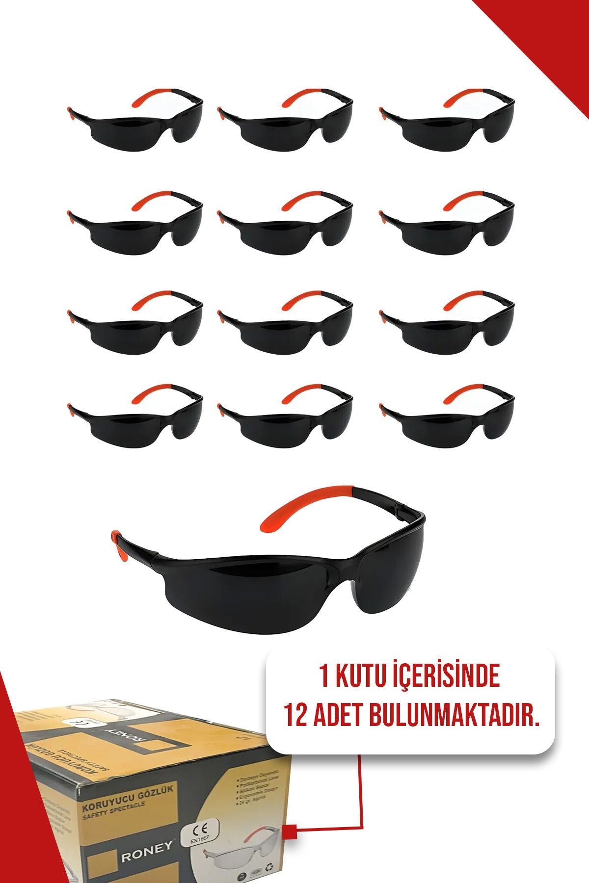 Koruyucu Gözlük, Siyah 12'li 1 Kutu