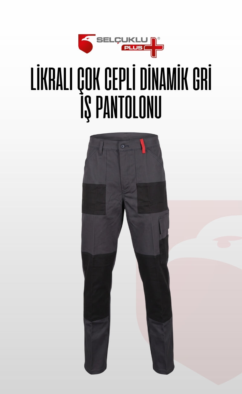 Likralı Çok Cepli Dinamik Siyah ve Gri İş Pantolonu Dayanıklı Esnek Kargo Cepli Erkek Pantolon