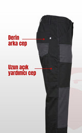 Likralı Çok Cepli Dinamik Siyah ve Gri İş Pantolonu Dayanıklı Esnek Kargo Cepli Erkek Pantolon