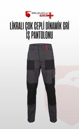 Likralı Çok Cepli Dinamik Siyah ve Gri İş Pantolonu Dayanıklı Esnek Kargo Cepli Erkek Pantolon