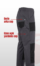 Likralı Çok Cepli Dinamik Siyah ve Gri İş Pantolonu Dayanıklı Esnek Kargo Cepli Erkek Pantolon
