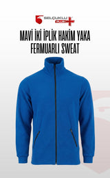 Mavi 2 iplik Hakim Yaka Fermuarlı Sweat