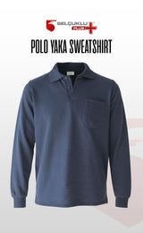 Polo Yaka Sweatshirt – Lacivert 2 İplik Kumaş, Uzun Kollu Rahat İş Elbisesi