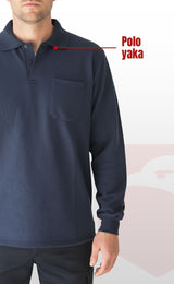 Polo Yaka Sweatshirt – Lacivert 2 İplik Kumaş, Uzun Kollu Rahat İş Elbisesi