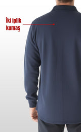 Polo Yaka Sweatshirt – Lacivert 2 İplik Kumaş, Uzun Kollu Rahat İş Elbisesi