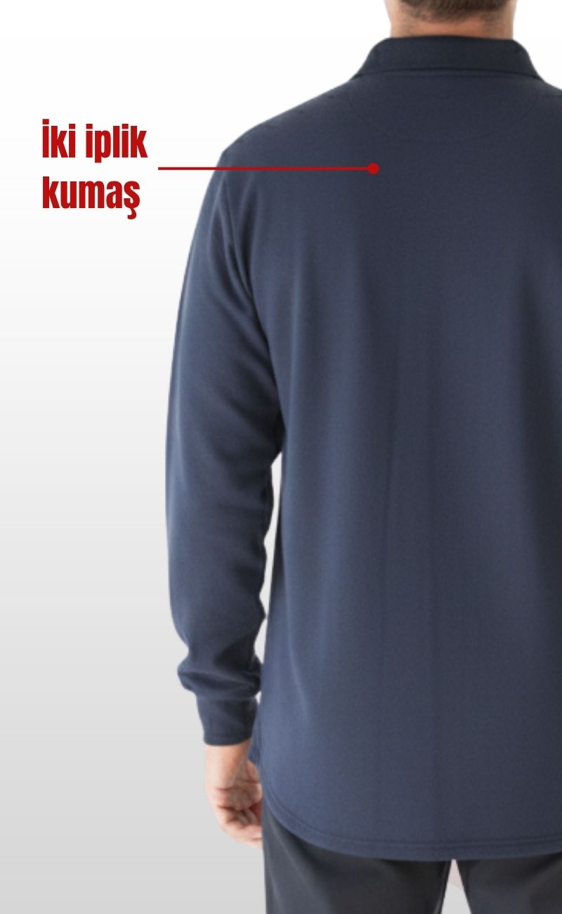 Polo Yaka Sweatshirt – Lacivert 2 İplik Kumaş, Uzun Kollu Rahat İş Elbisesi
