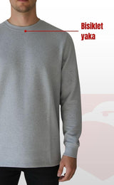 O (Bisiklet) Yaka Sweatshirt – Gri 2 İplik Kumaş, Uzun Kollu Rahat İş Elbisesi