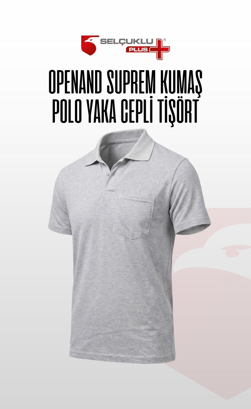 Openand Suprem Kumaş Gri ve Lacivert Polo Yaka Cepli T-Shirt