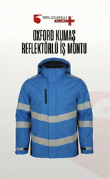 Oxford Kumaş Reflektörlü İş Montu, Su Geçirmez, Kapüşonlu, Termal Astar