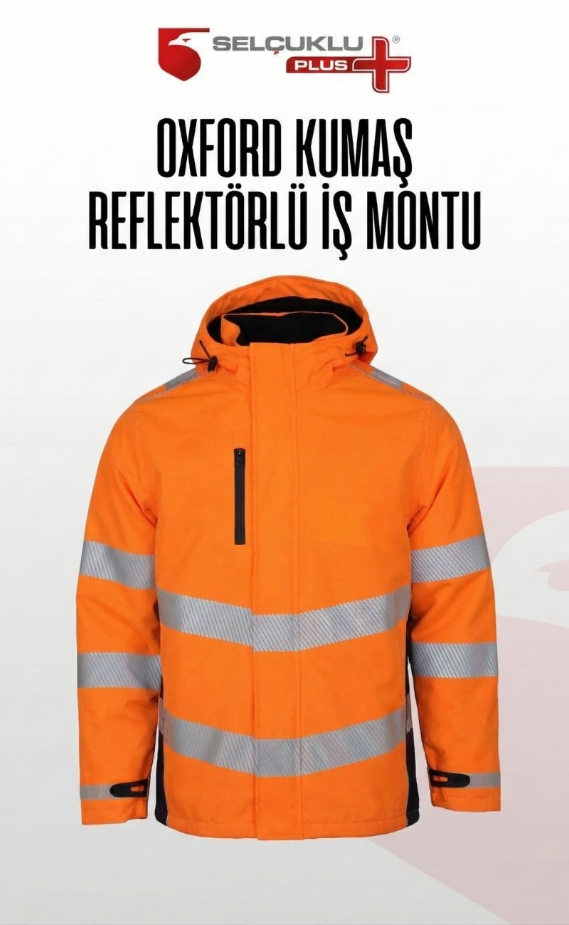 Oxford Kumaş Reflektörlü İş Montu, Su Geçirmez, Kapüşonlu, Termal Astar