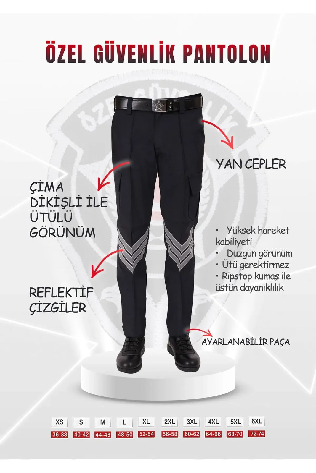 Özel Güvenlik Pantolon Cepli Bel Kemerli Unisex Pantolon (Yeni Yönetmeliğe Uygun)