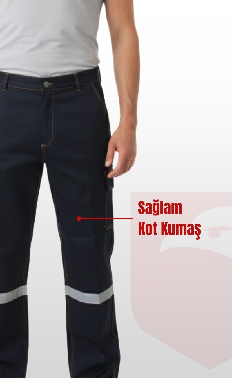 5 Cepli Reflektörlü  Likrasız Uzun Ömürlü ve Sağlam Kumaş Koyu Lacivert Kot Pantolon
