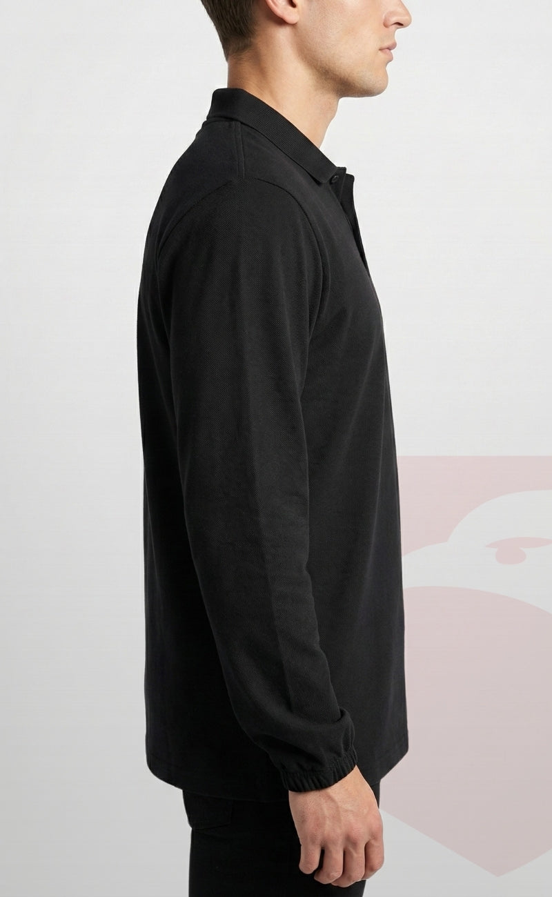 Polo Yaka Kaynakçı Sweatshirt Siyah – Ön Yüz Kot Kumaş Arka Penye İş Elbisesi