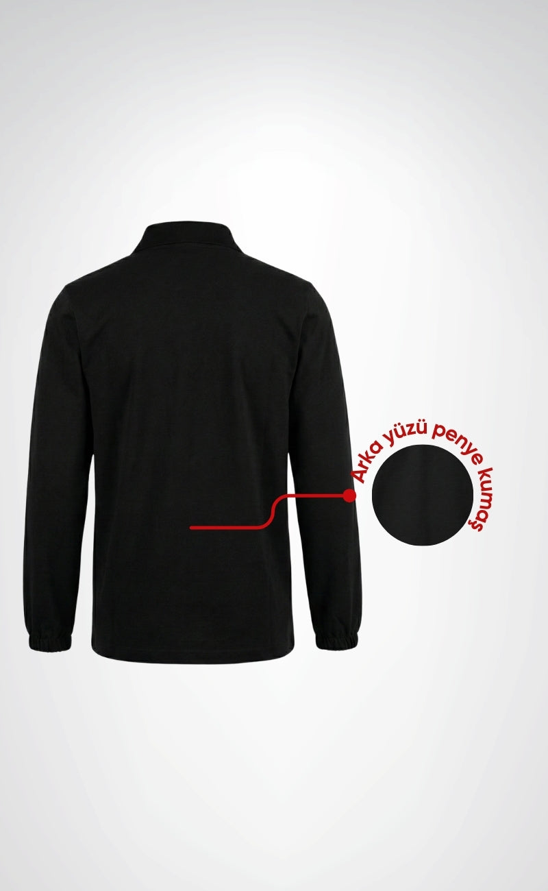 Polo Yaka Kaynakçı Sweatshirt Siyah – Ön Yüz Kot Kumaş Arka Penye İş Elbisesi