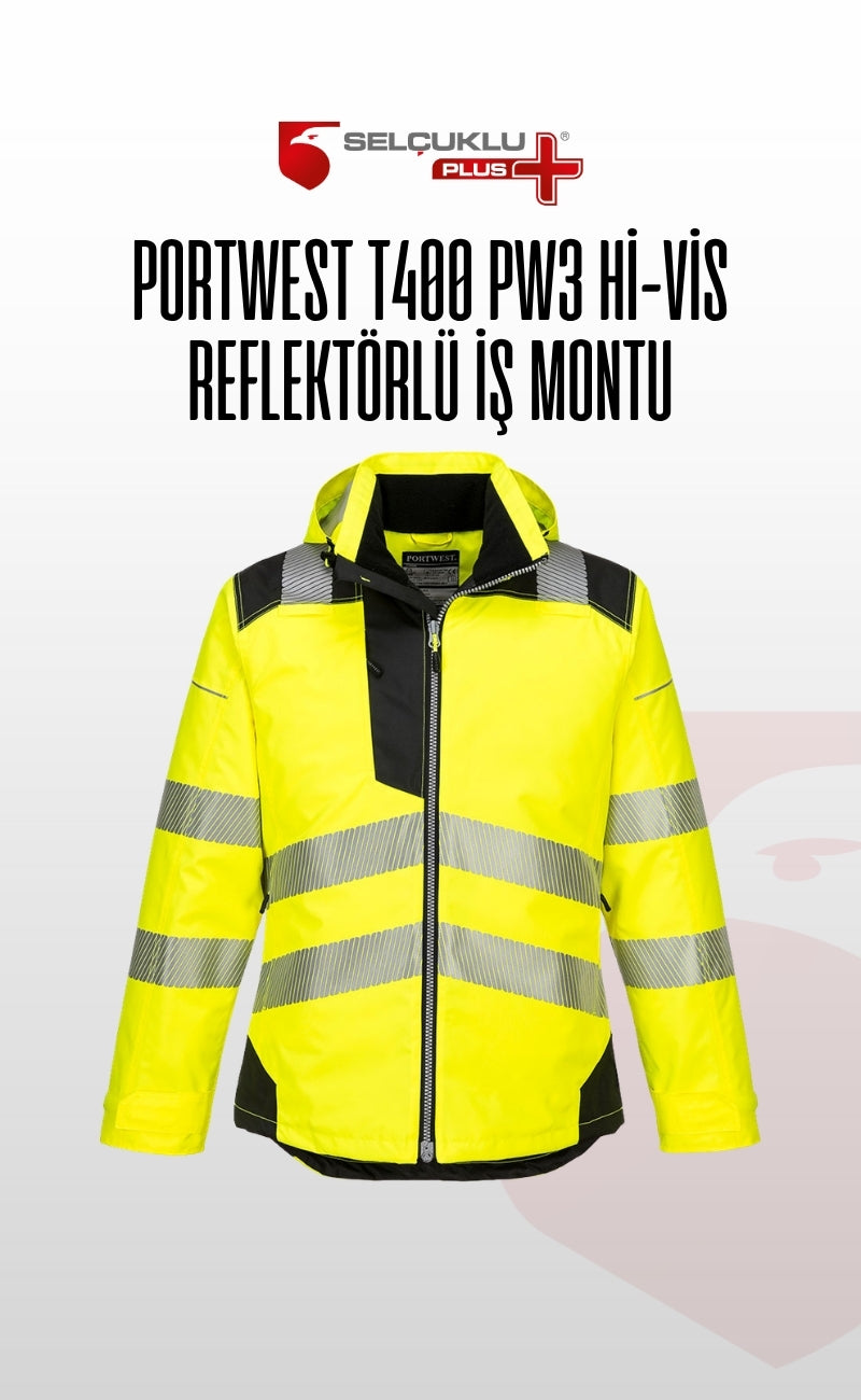 Portwest T400 PW3 Hi-Vis Kışlık Reflektörlü Su Geçirmez Kapüşonlu Sarı İş Montu