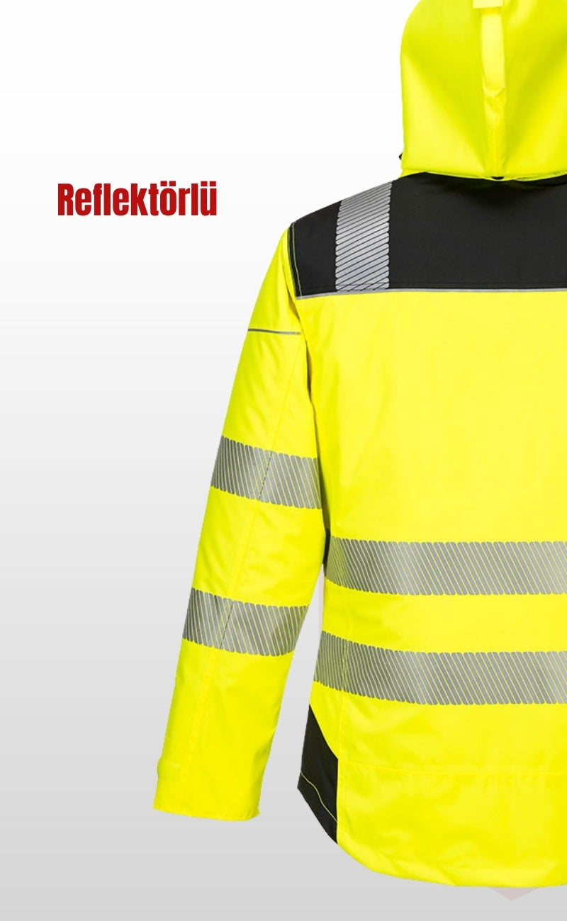 Portwest T400 PW3 Hi-Vis Kışlık Reflektörlü Su Geçirmez Kapüşonlu Sarı İş Montu