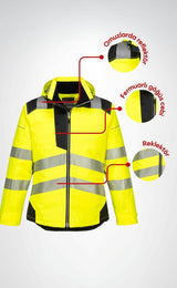 Portwest T400 PW3 Hi-Vis Kışlık Reflektörlü Su Geçirmez Kapüşonlu Sarı İş Montu