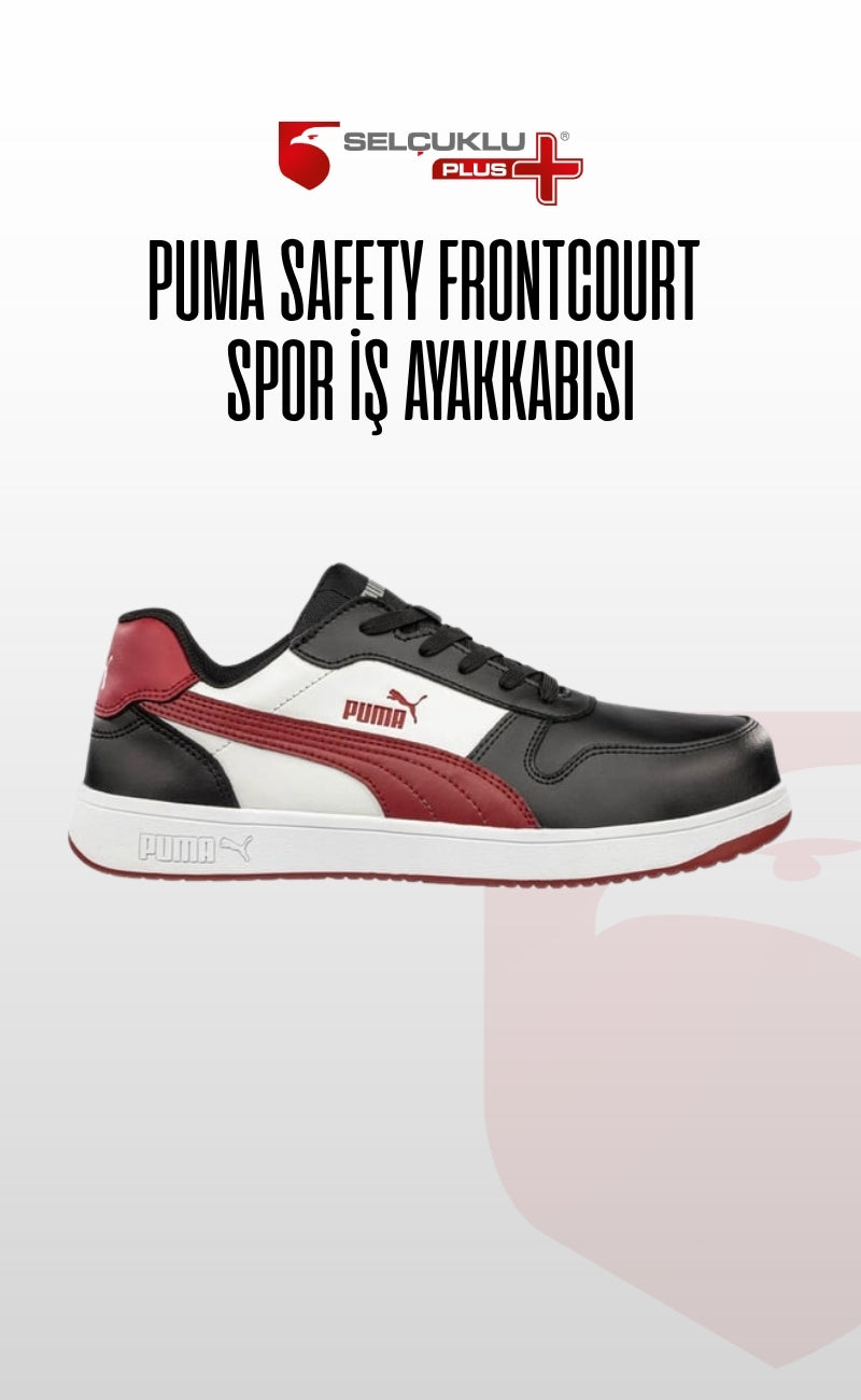 Puma Safety Frontcourt Low S3L ESD Fiberglass Burunlu Spor İş Güvenliği Ayakkabısı Siyah Kırmızı Pro