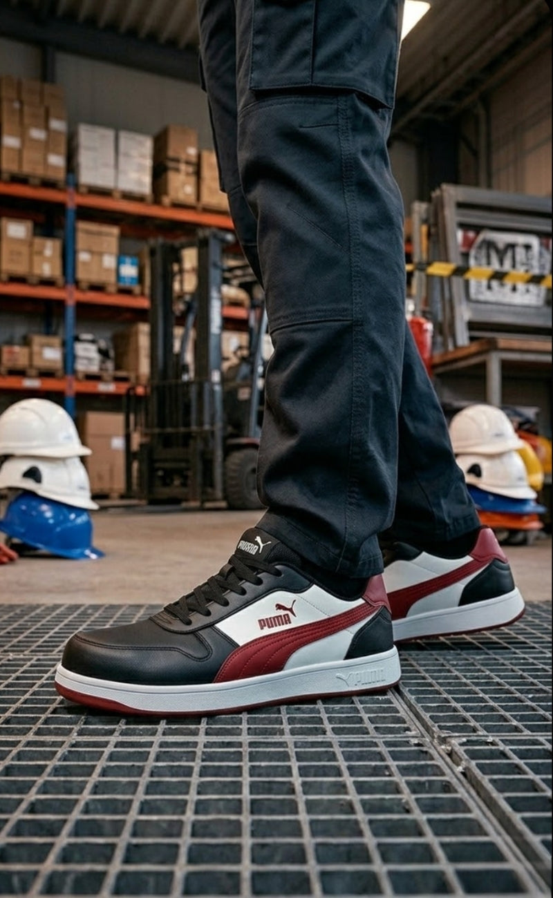 Puma Safety Frontcourt Low S3L ESD Fiberglass Burunlu Spor İş Güvenliği Ayakkabısı Siyah Kırmızı Pro