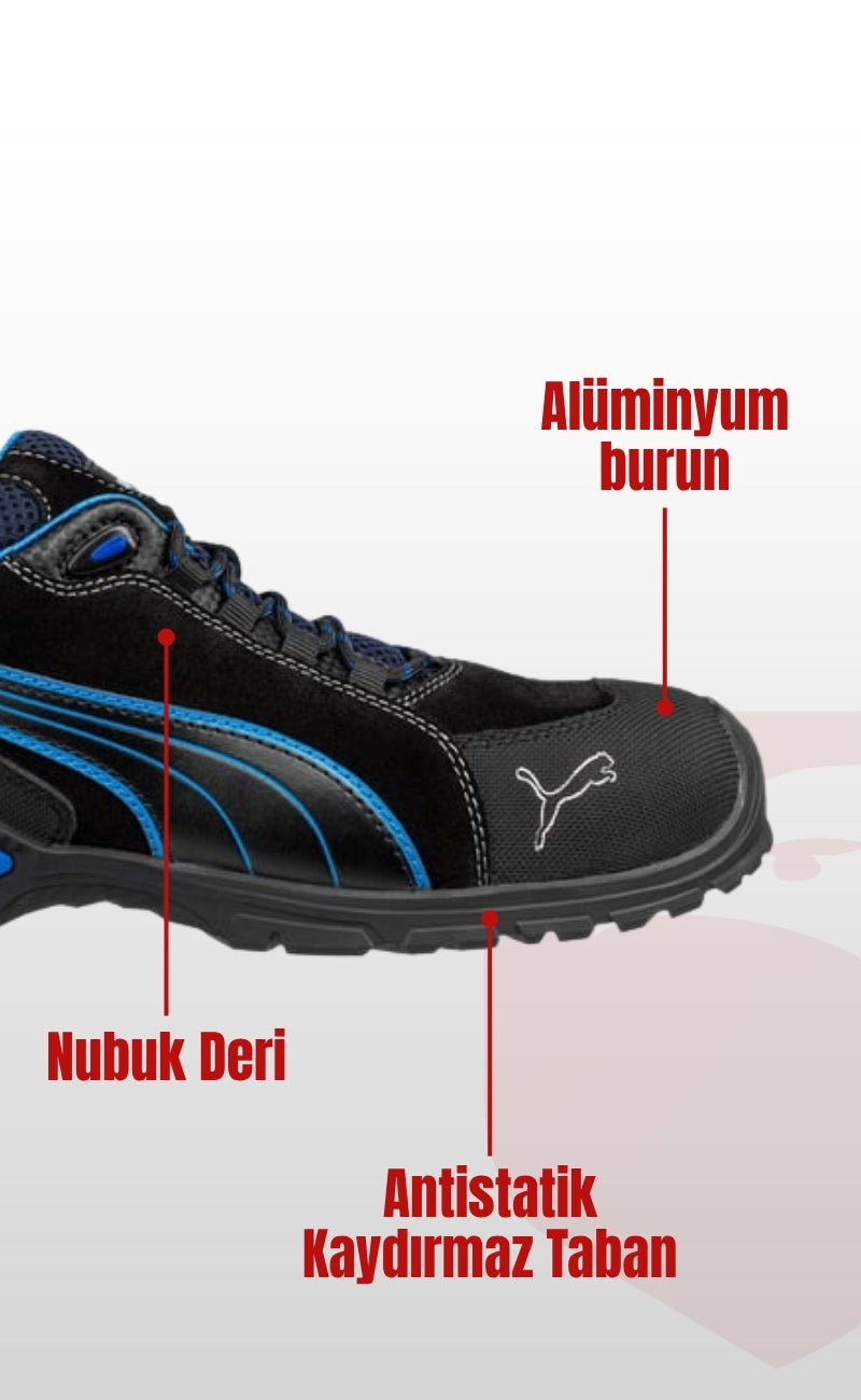 Puma Safety Rio Low S3 SRC Alüminyum Burunlu İş Güvenliği Ayakkabısı Siyah Mavi