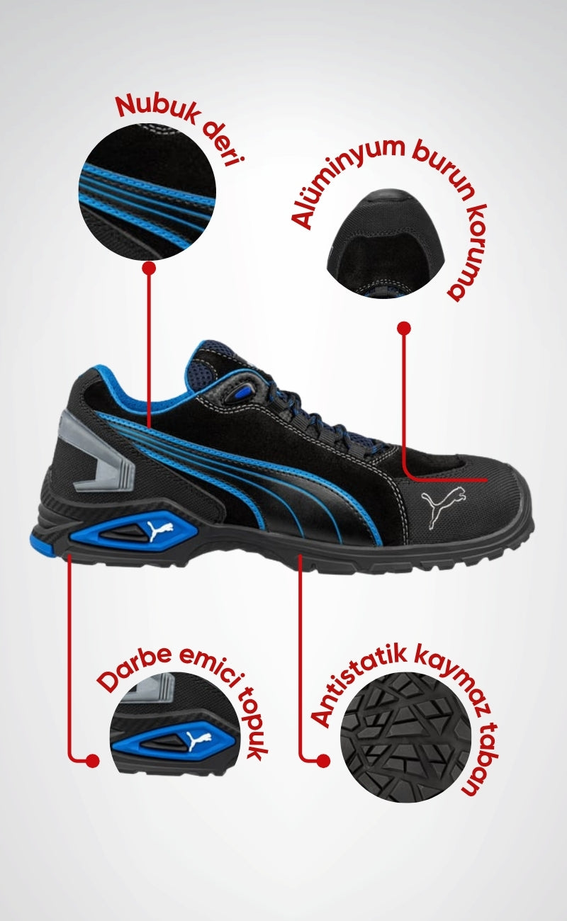 Puma Safety Rio Low S3 SRC Alüminyum Burunlu İş Güvenliği Ayakkabısı Siyah Mavi