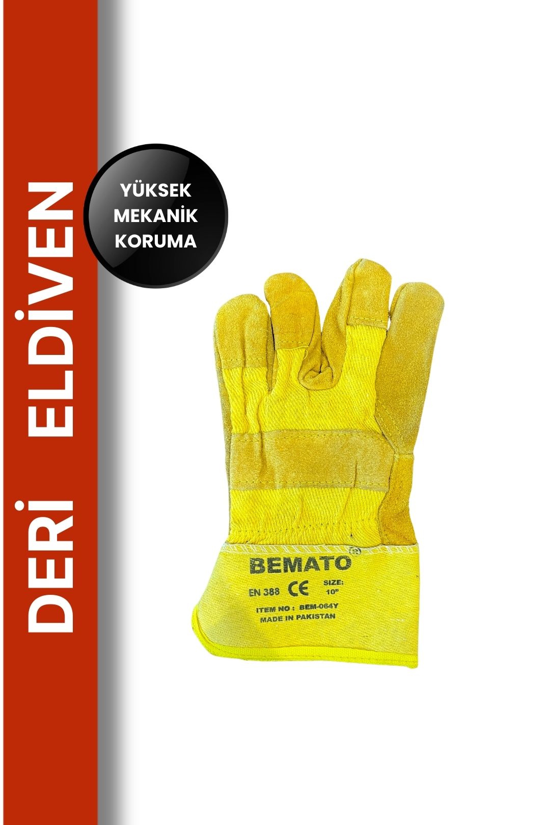 Sarı Deri İş Eldiveni Selçuklu Plus EN 388 Belgeli Mekanik Koruma