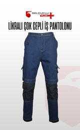 Likralı Çok Cepli Kot İş Pantolonu – Esnek Yapı ve Fonksiyonel Tasarım