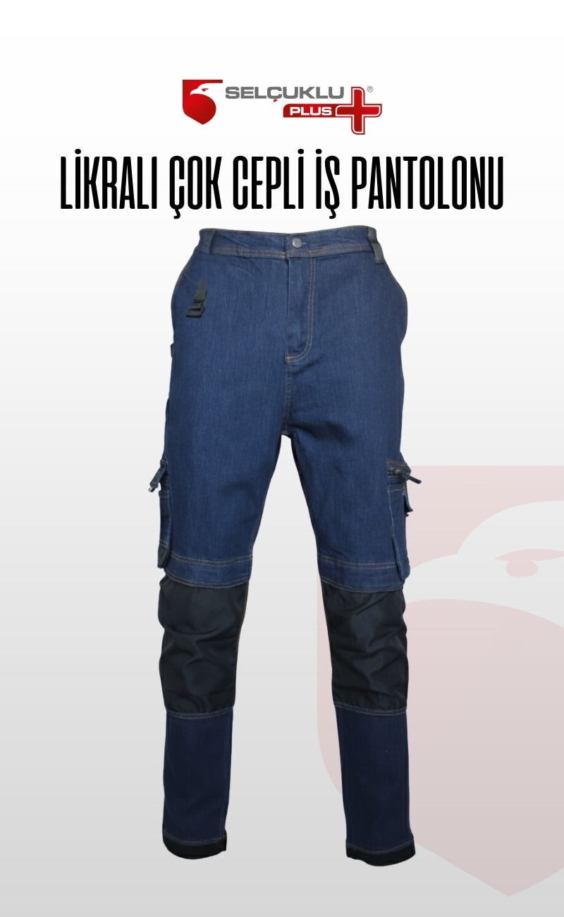 Likralı Çok Cepli Kot İş Pantolonu – Esnek Yapı ve Fonksiyonel Tasarım