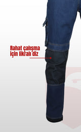 Likralı Çok Cepli Kot İş Pantolonu – Esnek Yapı ve Fonksiyonel Tasarım